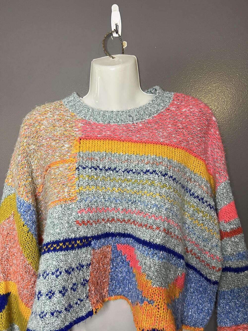 Sincerely Jules Sweater Womens Small Multicolor Patchwork Chunky Knit Cropped